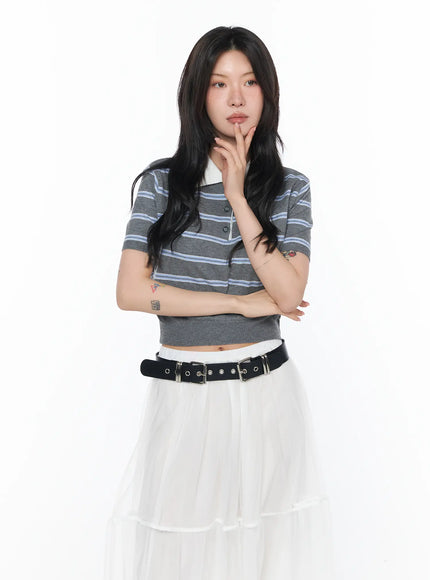 striped-two-tone-polo-shirt-ca527 / Gray