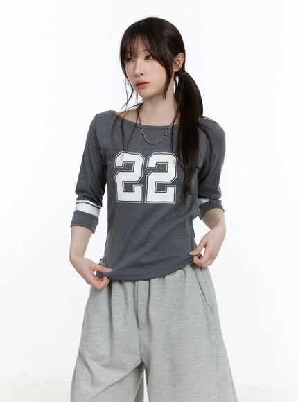 casual-numeric-print-boatneck-top-ca503 / Gray