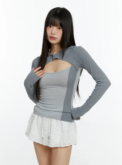 Cut-Out Hooded Long Sleeve Tee CF510