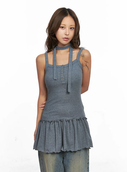 ruffled-tank-top-and-scarf-set-co513 / Gray