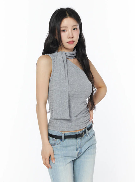 one-shoulder-scarf-tank-cd805 / Gray