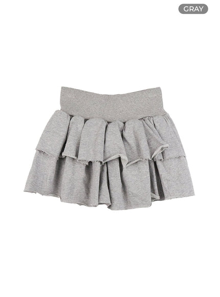 ruffle-banded-cotton-mini-skirt-cs403 / Gray