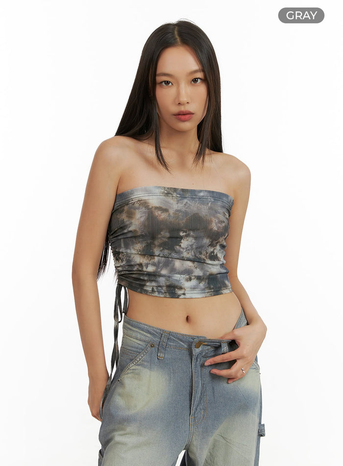 dyed-shirred-tube-top-cu414 / Gray