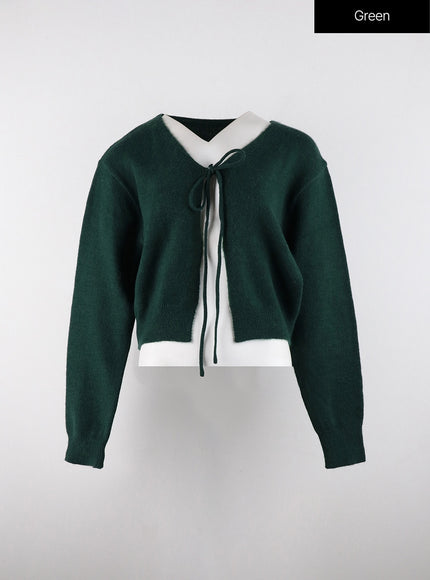 v-neck-tie-cardigan-od321 / Green