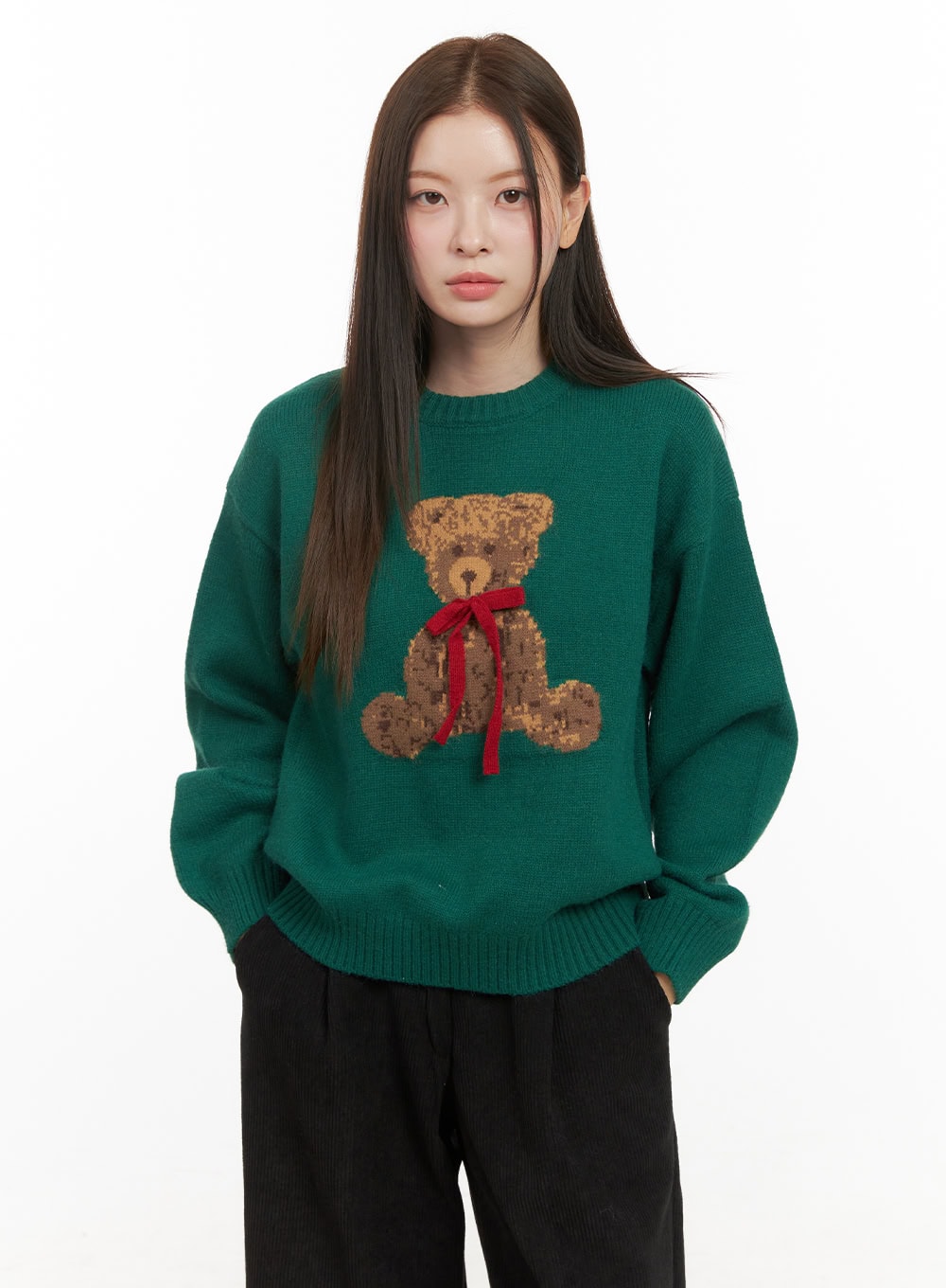 cute-graphic-bear-sweater-od412 / Green