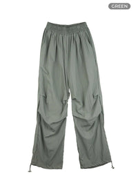 banded-nylon-wide-fit-pants-cl404 / Green