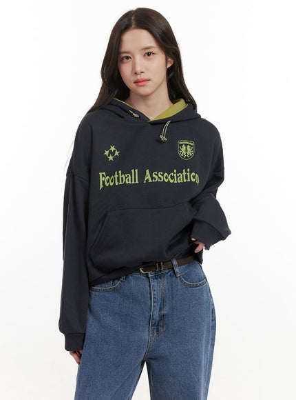 letter-print-long-sleeve-hoodie-on429 / Green