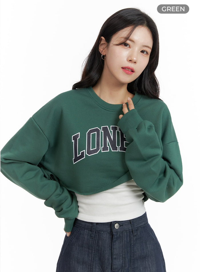 cozy-lettering-cropped-sweater-om421 / Green