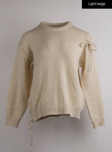 knit-round-neck-long-sleeve-sweater-oj417 / Light beige
