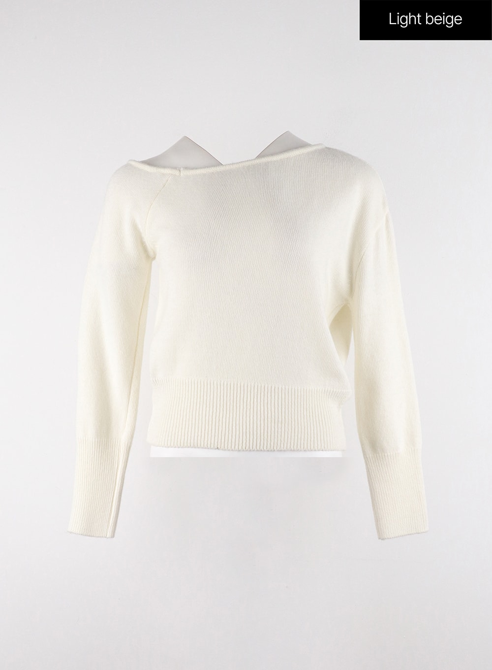 solid-asymmetrical-neck-long-sleeve-knit-top-od320 / Light beige