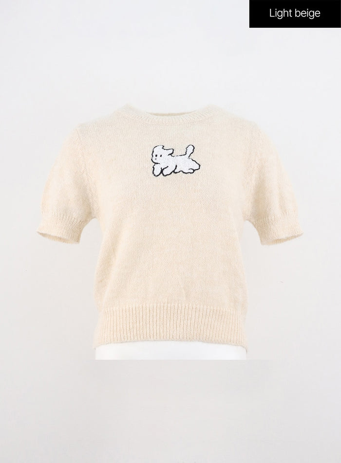 happy-puppy-short-sleeve-knit-oo312 / Light beige