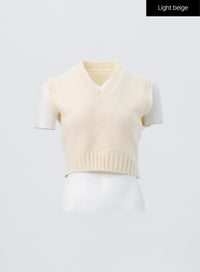 cropped-knit-vest-os326 / Light beige