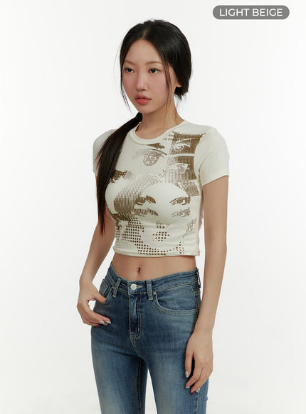 graphic-crop-top-cy409 / Light beige