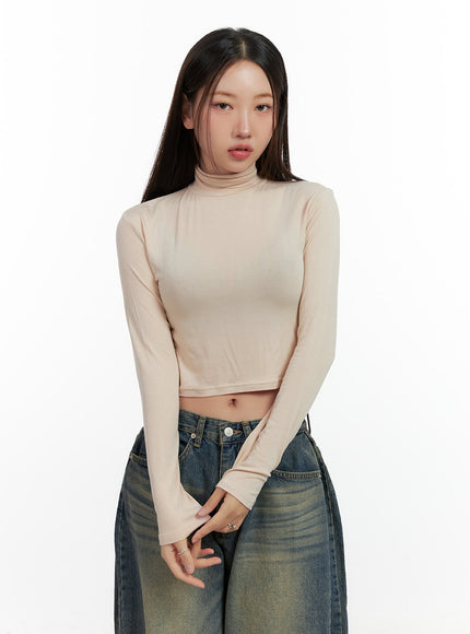 solid-spandex-crop-top-cn412 / Light beige