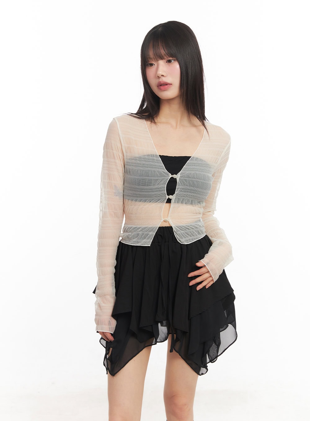 sheer-chic-buttoned-cardigan-ca523 / Light beige