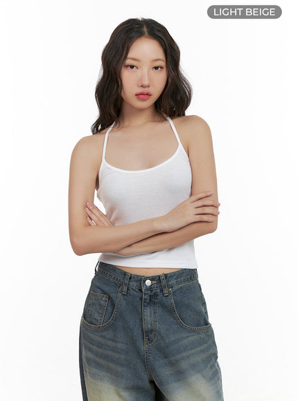 cotton-halter-crop-top-cg423 / Light beige