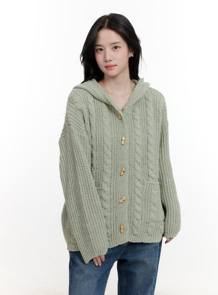 oversized-cable-knit-hooded-cardigan-cf527 / Light green
