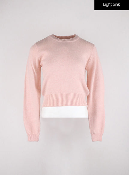 round-neck-crop-knit-sweater-od326 / Light pink