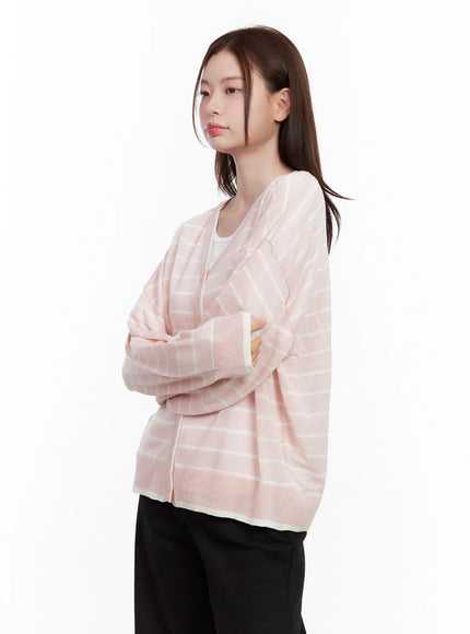 oversized-striped-cardigan / Light pink