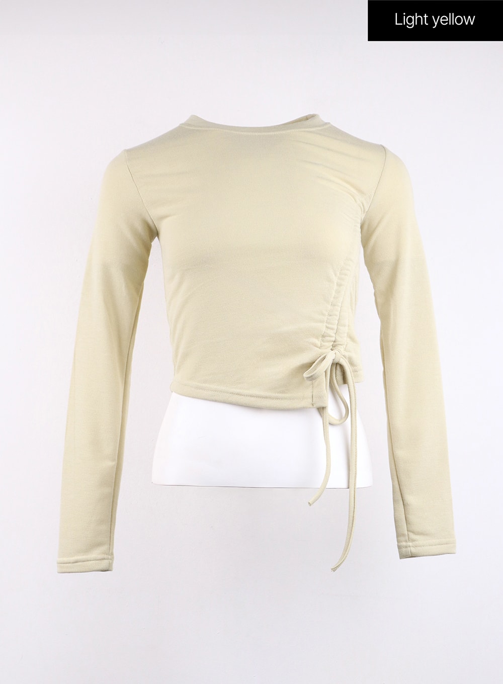 drawstring-long-sleeve-round-neck-tee-cj419 / Light yellow