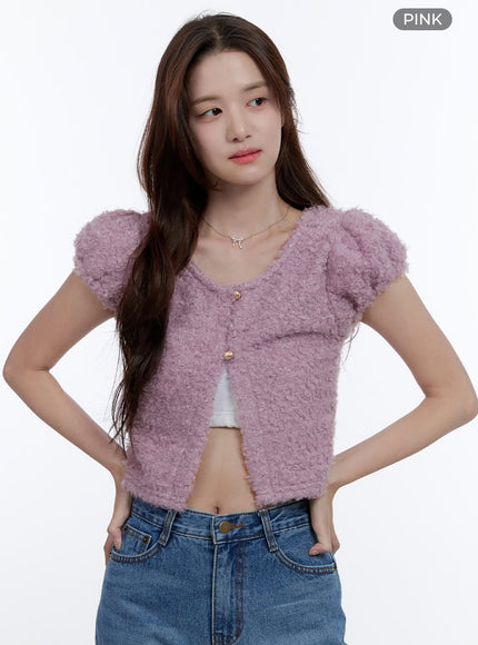 fur-short-sleeve-cardigan-oo407 / Pink