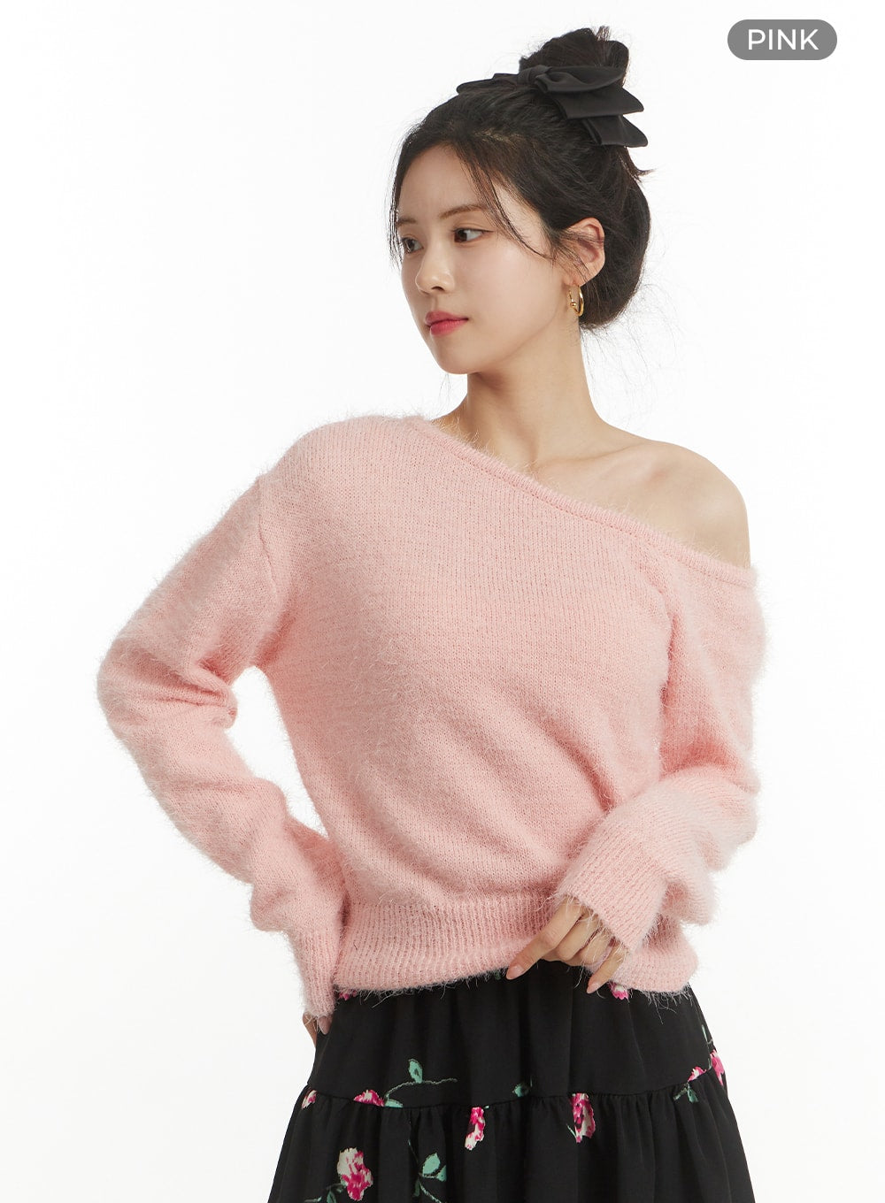 soft-off-shoulder-knit-sweater-of427 / Pink