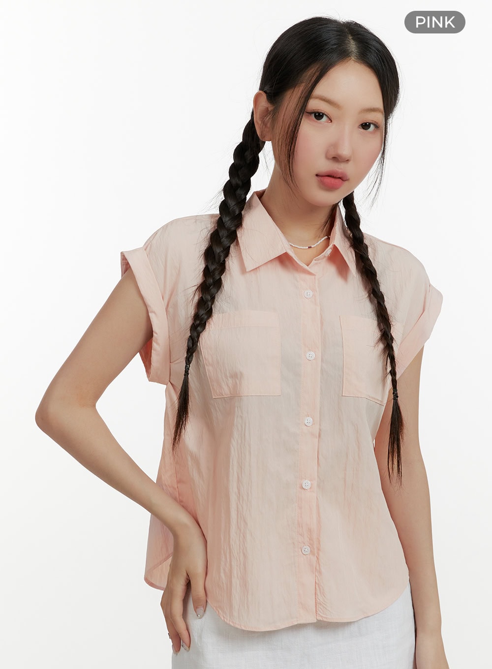 solid-sleeveless-blouse-oy413 / Pink