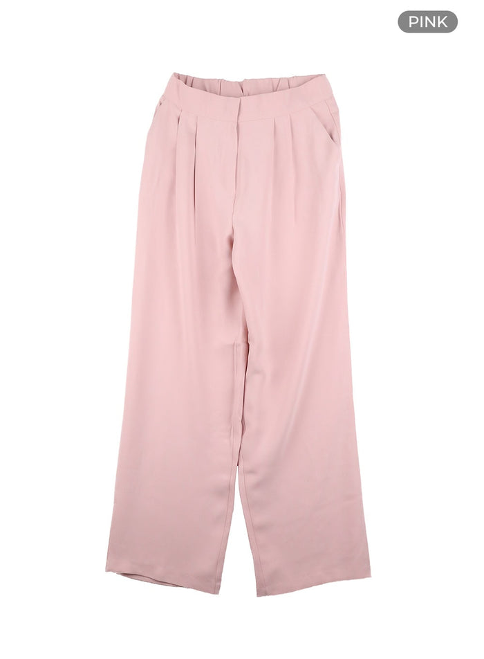 pintuck-solid-wide-fit-trousers-oy413 / Pink