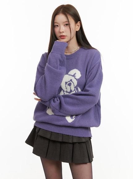 cozy-graphic-print-sweater-od417 / Purple