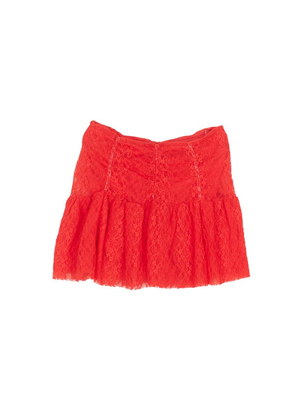 frill-trim-lace-skirt-cf524 / Red