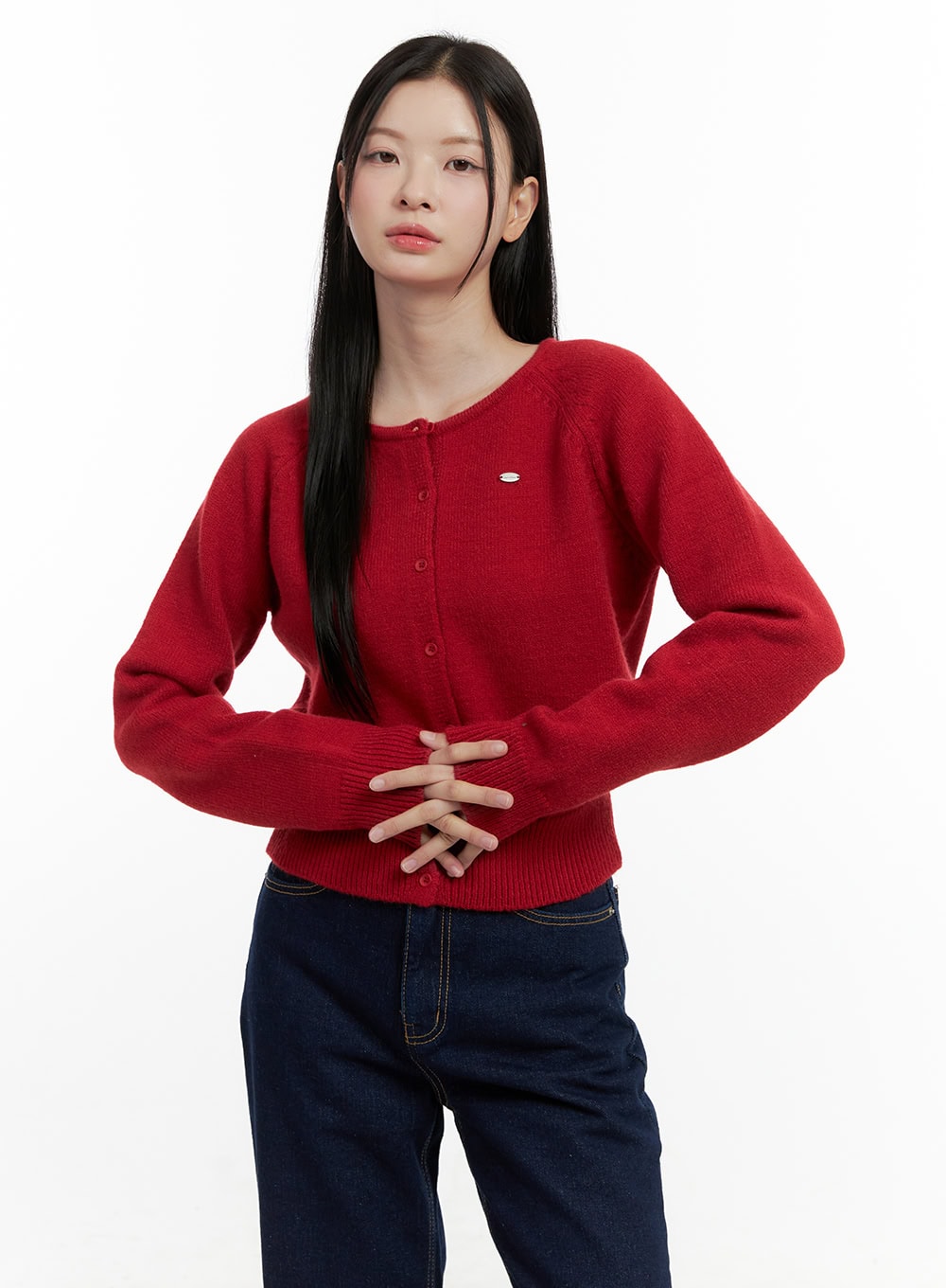 cozy-knit-button-up-cardigan-on408 / Red