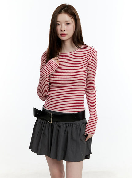 striped-slim-fit-long-sleeve-top-cm521 / Red
