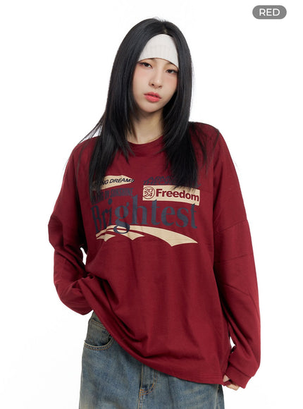 oversize-graphic-long-sleeve-t-shirt-co425 / Red