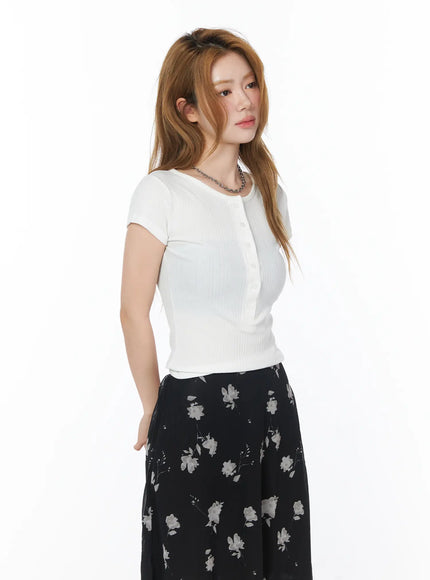 casual-ribbed-button-up-top-cy508 / White