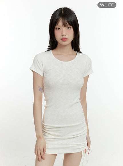 shirred-solid-mini-dress-cg401 / White