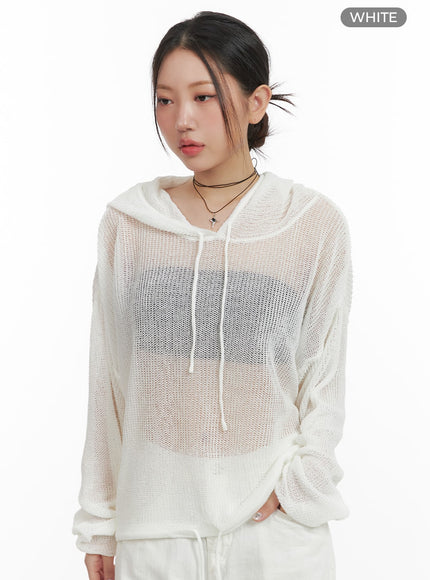 sheer-drawstring-hoodie-oa416 / White