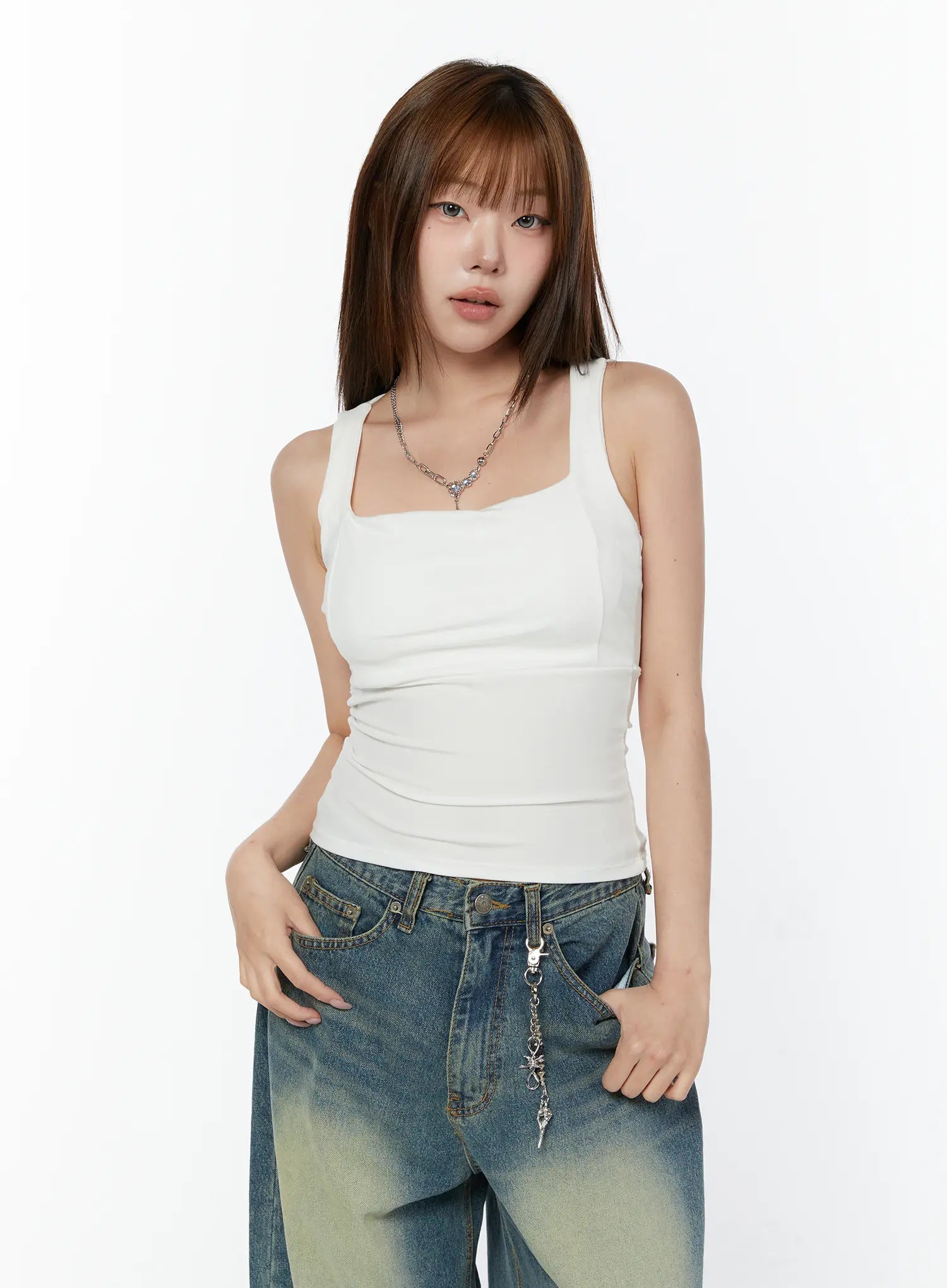 striped-padded-tank-top-cy519 / White