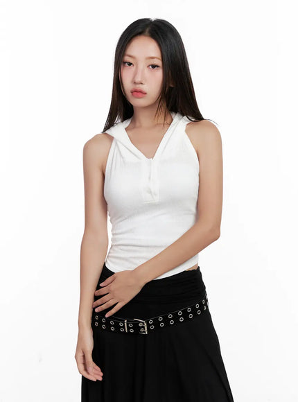 Ribbed Button Hoodie Crop Tank CL518