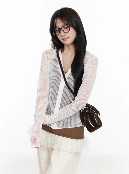 v-neck-mesh-cardigan-cm527 / White