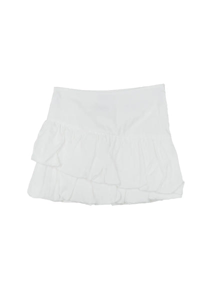 asymmetric-shirred-mini-skirt-cu518 / White