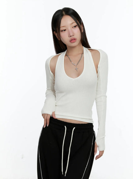 Ribbed Halter Top Bolero Set CS517