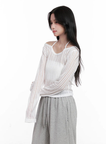 sheer-linen-long-sleeve-top-cl515 / White
