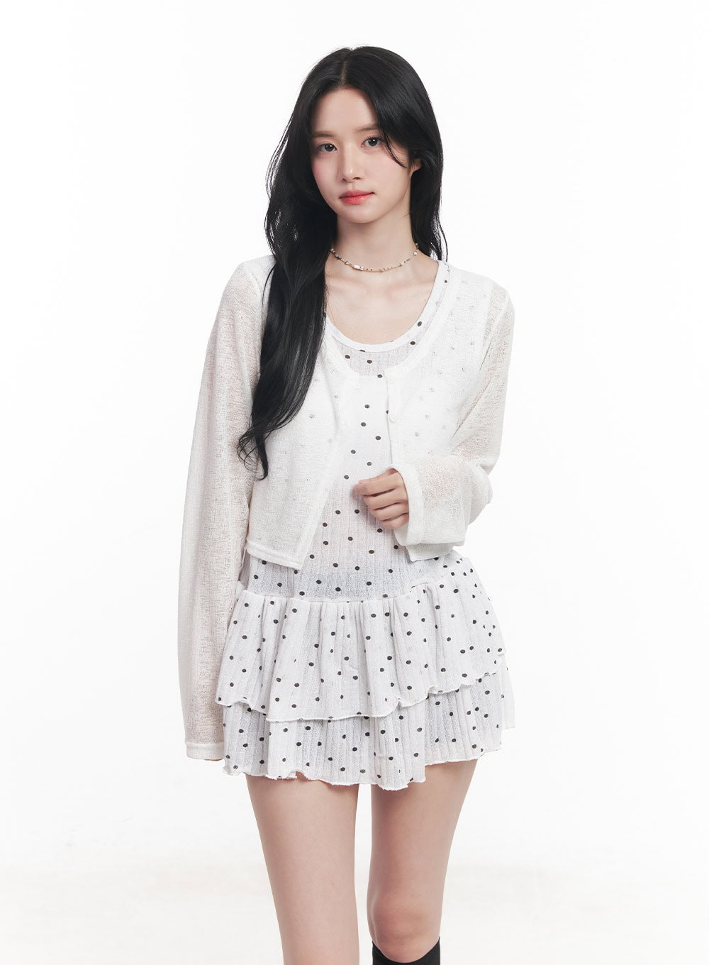 sheer-buttoned-crop-cardigan-cy526 / White