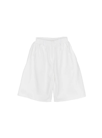 pleated-baggy-sweat-shorts-ca503 / White