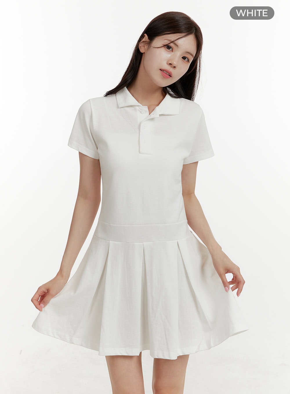 solid-polo-short-sleeve-mini-dress-oy409 / White