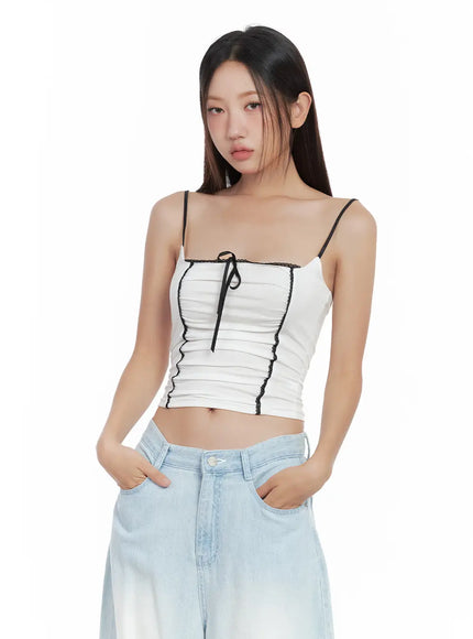 lace-trim-shirred-ribbon-camisole-cl508 / White