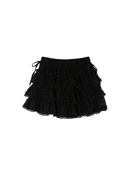 romantic-tiered-ruffle-mini-skirt-cy529 / Black