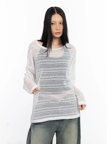 sheer-knit-long-sleeve-tee-cl530 / White