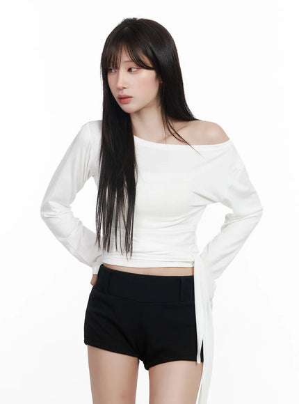 Off-Shoulder Wrap Tie Long Sleeve Top CF523