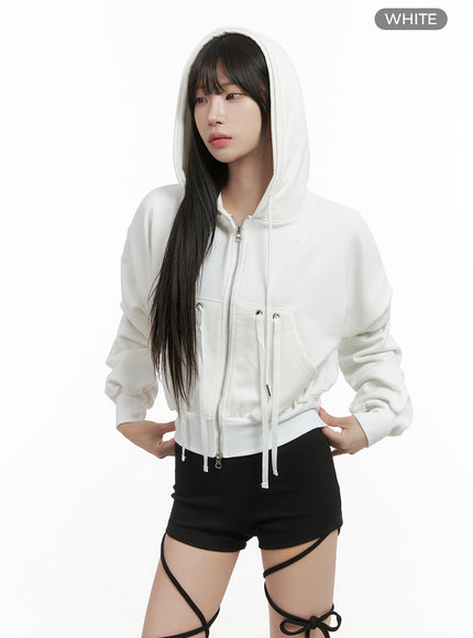 ribbon-zip-hood-sweatshirt-cs419 / White